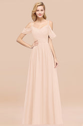 Chic Off-the-shoulder Burgundy Bridesmaid Dress with Spaghetti Straps-Babyonlines